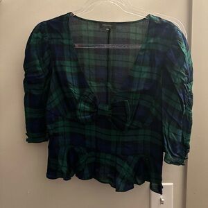 Majorelle plaid peplum top